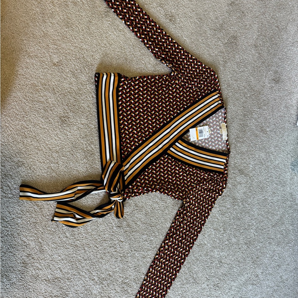Michael Kors Brown and Black Wrap Blouse